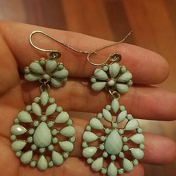 Teal dangly earrings - Picture 2 of 2